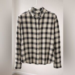 a.n.a Cream and Black Plaid Button-Down Shirt